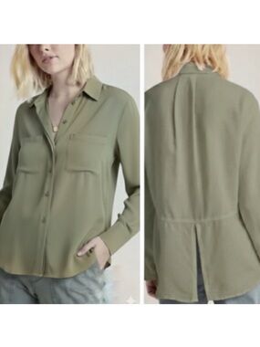 Cloth & Stone Lindsay Sage Green Tencel Button Down Shirt Split Back Size Small